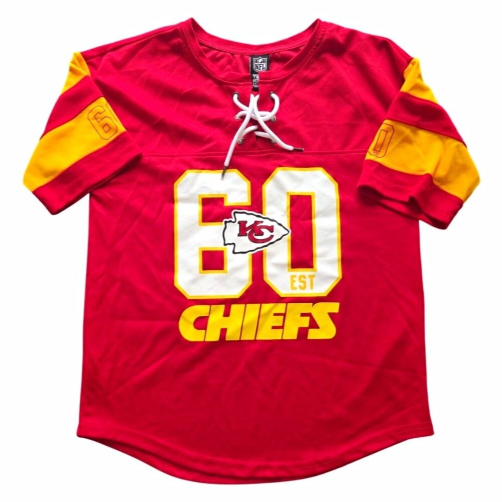 NFL Team Apparel Kansas City Chiefs "60" Lace-Up Short Sleeve Shirt Red M - Picture 1 of 4